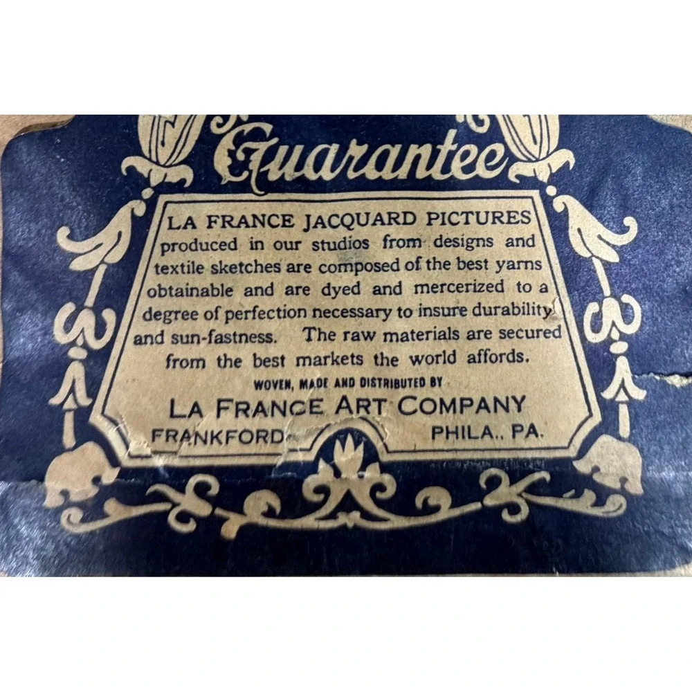 1920 Antique La France Art Company Jacquard Woven Tapestry Winter‎ Village Scene